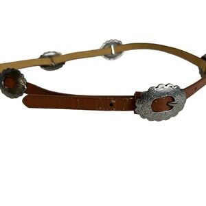 Boho Belt‎ Women’s sz. SMALL Brown w/ Floral Silver Plated Embellishment
